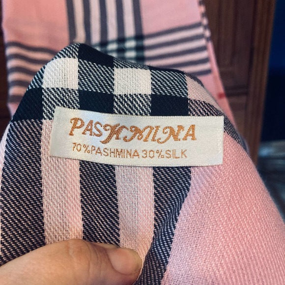 pashmina Accessories - Pashmina Pink Plaid Pashmina Cashmere Silk Blend Large Scarf Wrap